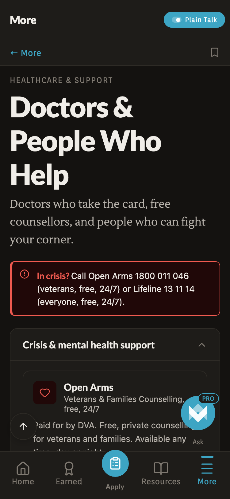 ExitBrief crisis screen