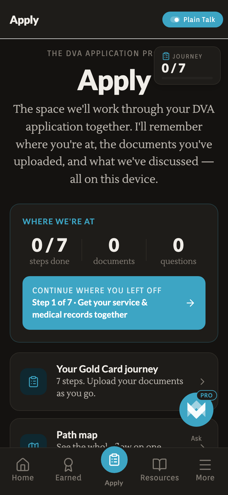 ExitBrief journey screen