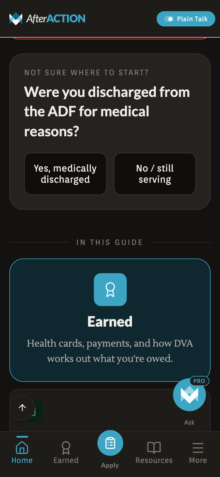 ExitBrief topic screen